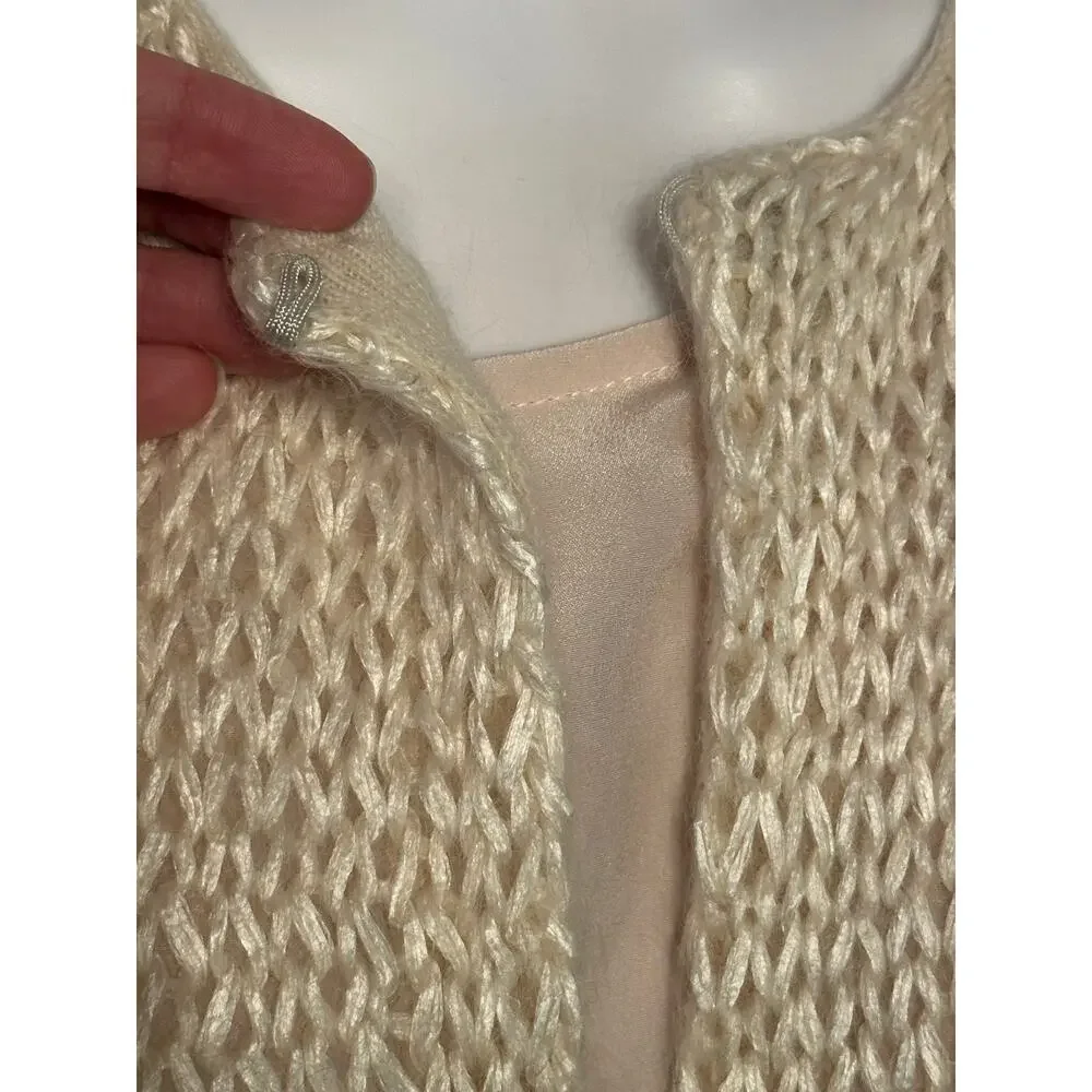 rare The Row Frayed Knit Duster Cardigan XS Cream Silk Cashmere Mohair Authentic
